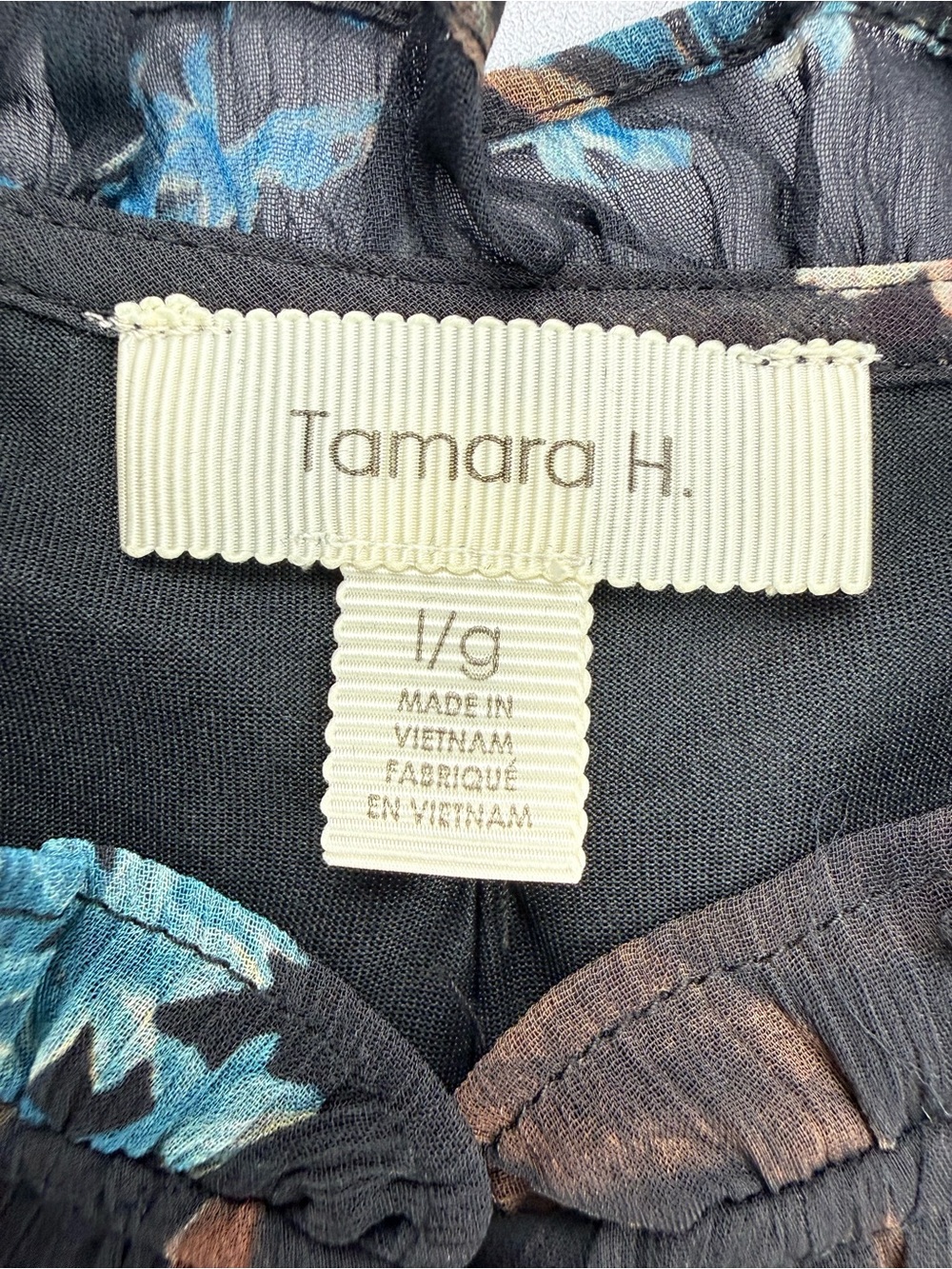 Tamara H Black Floral Sheer Smocked Ruffle Button Blouse L Cottagecore‎ Feminine - Picture 6 of 9